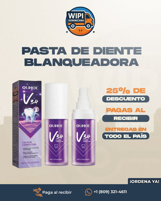 Pasta Dental Blanqueadora de Dientes V34 WHITE™ | ¡Dientes 3 Tonos Más Blancos en 7 Días! – Pasta Blanqueadora